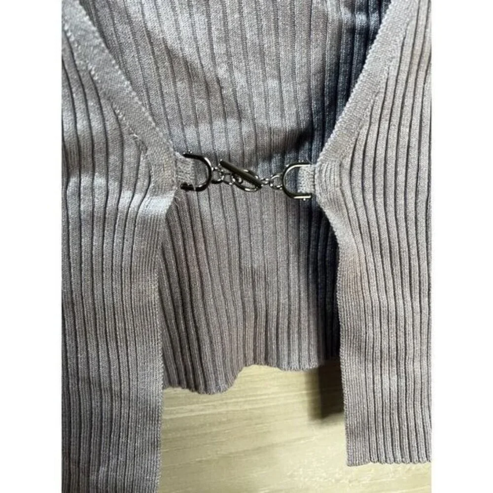 Divided Metal Hook Buttons Rib Knitted‎ Crop Cardigan Small